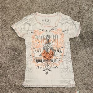 Sinful Womens Graphic Tee - White and Orange